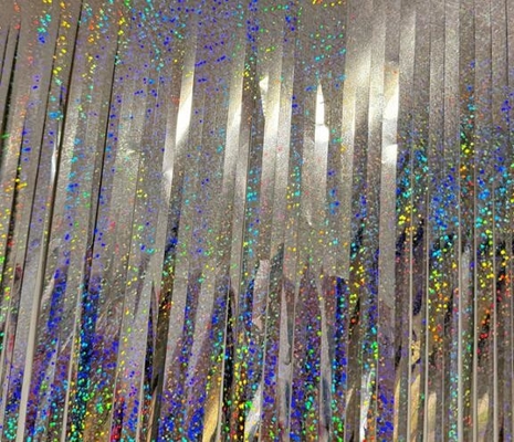 Cortina de porta de seda de chuva prateada laser decorativa 1x2m festa de aniversário de casamento com fita adesiva de dois lados