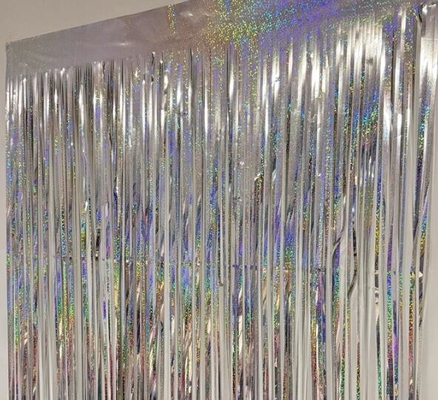 Cortina de porta de seda de chuva prateada laser decorativa 1x2m festa de aniversário de casamento com fita adesiva de dois lados