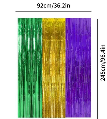Parede de fundo de festa, festa de aniversário roxo, dourado e verde cortina de chuva de costura de três cores