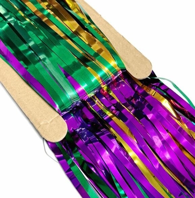 Parede de fundo de festa, festa de aniversário roxo, dourado e verde cortina de chuva de costura de três cores