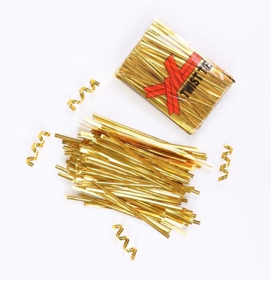 8cm de espiral metálico amarelo Twist Tie para pão e presente Twist Ties para embalagem de padaria